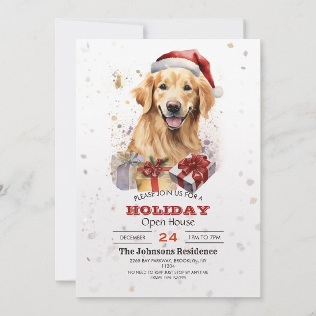 Weihnachts-Retriever Wassercolor Einladung (Vorderseite)