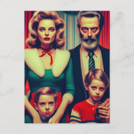 Weihnachts Retro Creepy Family Portrait Postkarte