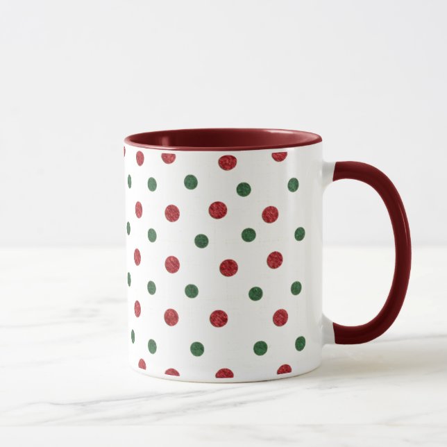 Weihnachts Retro Dots Muster Grün Rot Tasse (Rechts)