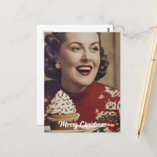 Weihnachts-Retro-Frau Postkarte