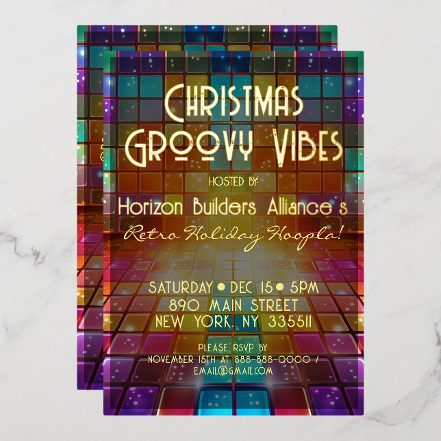 Weihnachts Retro Groovy Vibes Party Einladung (Vorderseite/Rückseite)