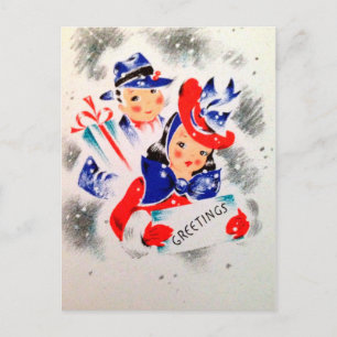 Weihnachts-Retro-Paar Feiertage Postkarte