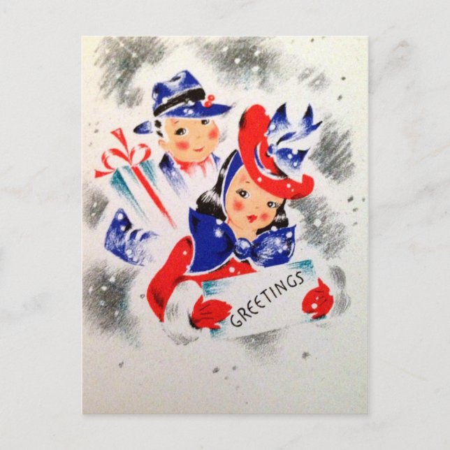 Weihnachts-Retro-Paar Feiertage Postkarte (Vorderseite)