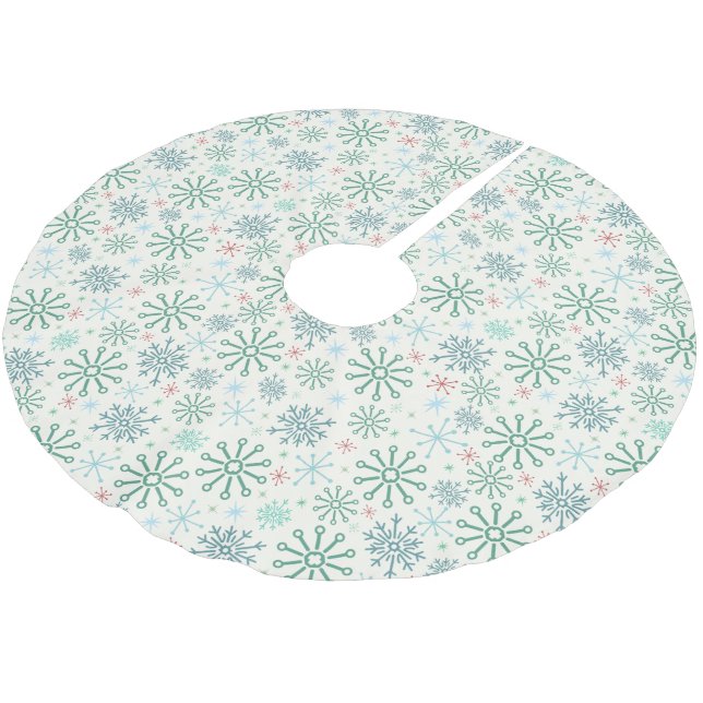 Weihnachts-Retro-Schneeflocken-Muster Creme oder B Polyester Weihnachtsbaumdecke (Schrägansicht)
