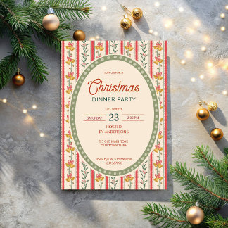 Weihnachts-Retro-Streifen Grandmilenial-Dinnerpart Einladung
