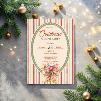 Weihnachts-Retro-Streifen Grandmilenial-Dinnerpart Einladung