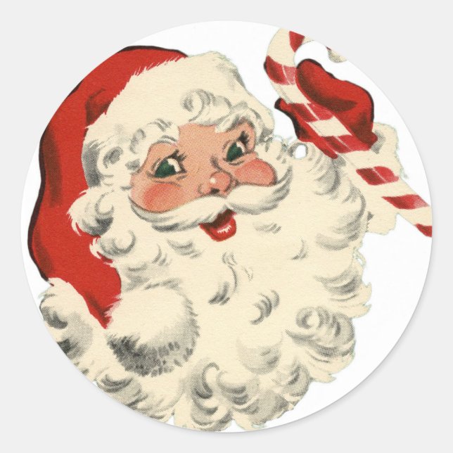 Weihnachts Retro Vintag Santa Runder Aufkleber (Vorderseite)
