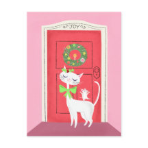 Weihnachts Retro Weiße Katze und Maus Postkarte