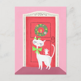 Weihnachts Retro Weiße Katze und Maus Postkarte