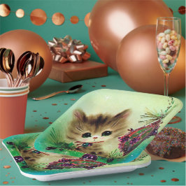 Weihnachts Retrokugel Katzenplatte Party Pappteller