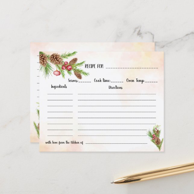 Weihnachts-Rezept-Card-Brautparty (Vorderseite/Rückseite Beispiel)