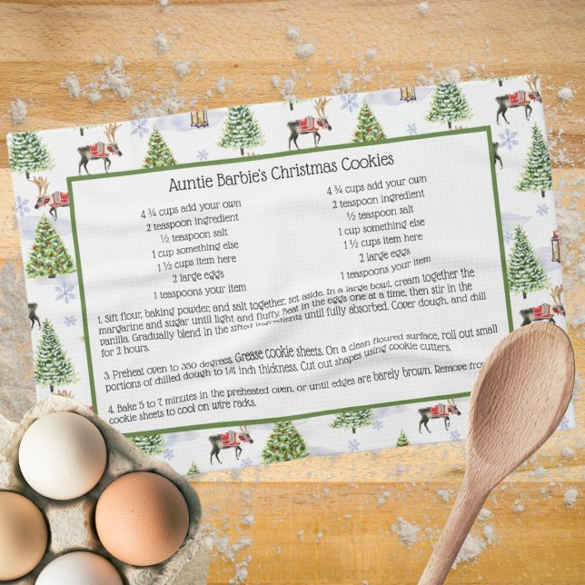 Weihnachts-Rezept Wasserfarbener Rentier Weihnacht Geschirrtuch (Von Creator hochgeladen)