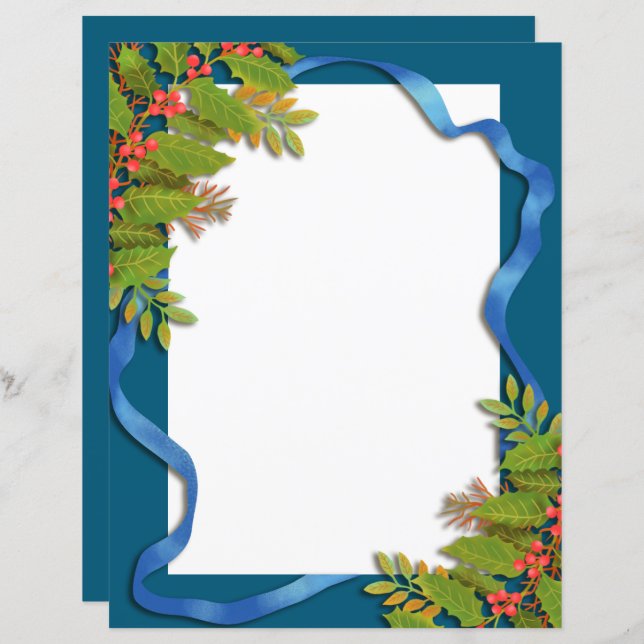 Weihnachts-Ribbon Blue Stationspapier (Vorne/Hinten)