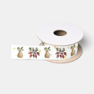 Weihnachts-Ribbon Wasserfarbe Obst und Gold Star Satinband