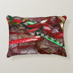 Weihnachts-Ribbons Red Green und Gold Holiday Dekokissen