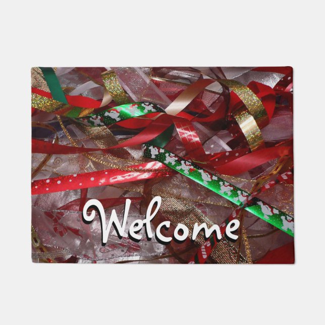 Weihnachts-Ribbons Red Green und Gold Holiday Fußmatte (Vorderseite)