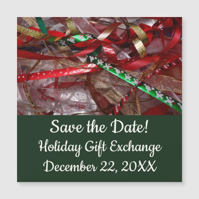 Weihnachts-Ribbons Red Green und Gold Holiday Magnetkarte (Vorderseite)
