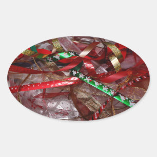 Weihnachts-Ribbons Red Green und Gold Holiday Ovaler Aufkleber
