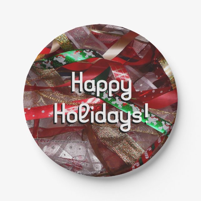 Weihnachts-Ribbons Red Green und Gold Holiday Pappteller (Vorderseite)
