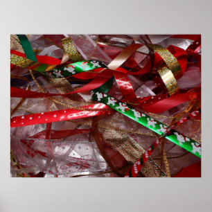 Weihnachts-Ribbons Red Green und Gold Holiday Poster