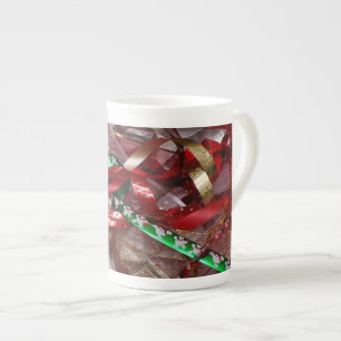 Weihnachts-Ribbons Red Green und Gold Holiday Prozellantasse