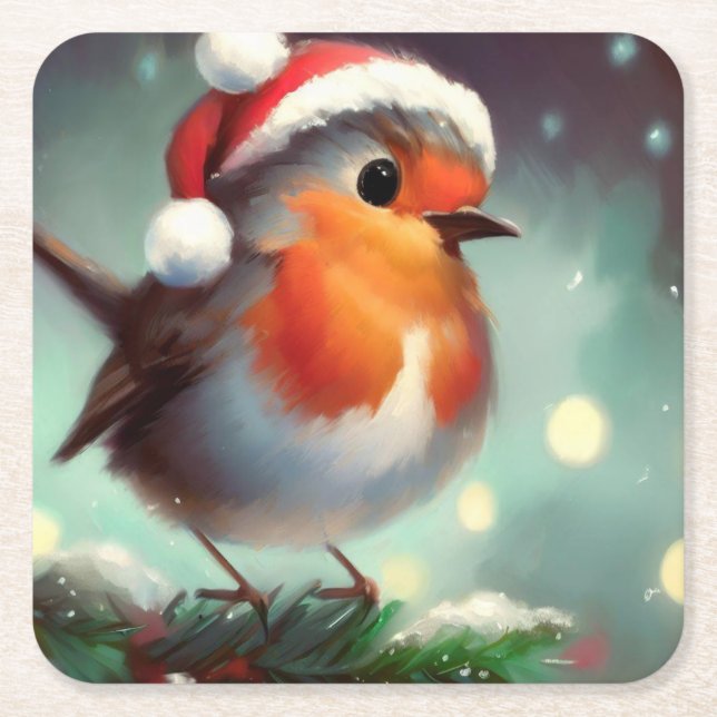 Weihnachts-Robin 2 Rechteckiger Pappuntersetzer (Vorderseite)