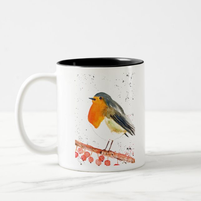 Weihnachts Robin Bird Winter Snow Xmas Festival Zweifarbige Tasse (Links)