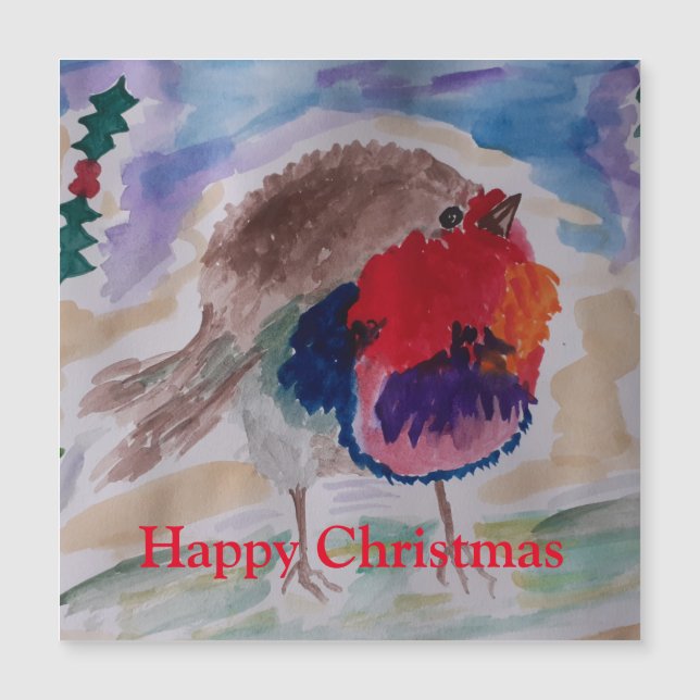 Weihnachts Robin Magnetic Weihnachtskarte Magnetkarte (Vorderseite)