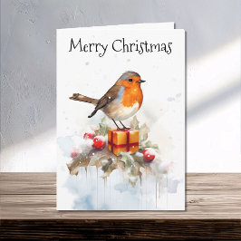 Weihnachts-Robin und Berries in der Schneefamilie Karte