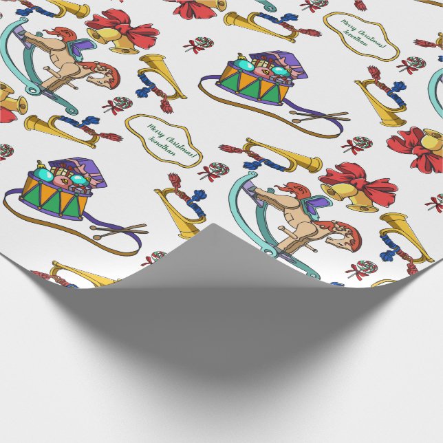 Weihnachts Rocking Horse Personalisiertes Muster Geschenkpapier (Ecke)