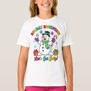 Weihnachts-Rockstar-Schneemann-Kinder T-Shirt