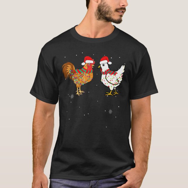 Weihnachts-Rooster-Lichter Hühner Weihnachtsmannmü T-Shirt (Vorderseite)