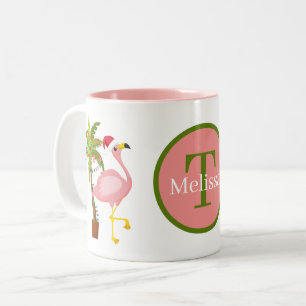 Weihnachts-Rosa-Flamingo-Monogramm Zweifarbige Tasse