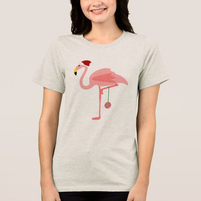 Weihnachts-Rosa Flamingo Tri-Blend Shirt (Vorderseite)