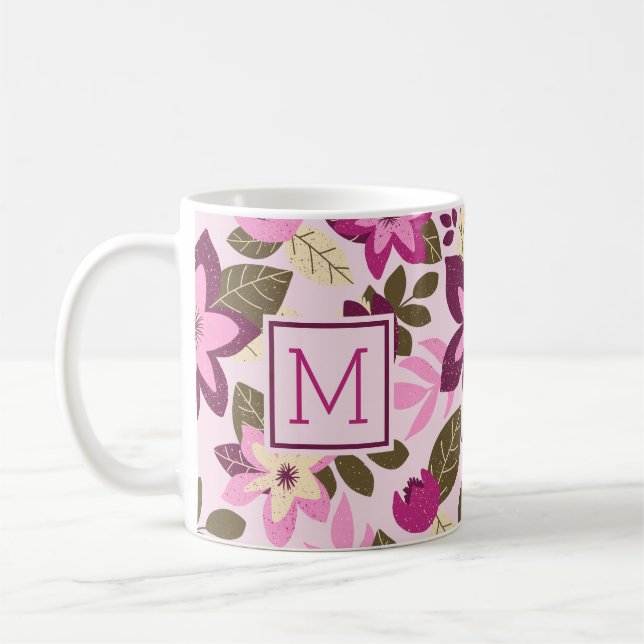 Weihnachts-Rosa-Flora-Monogramm-Feiertag Kaffeetasse (Links)
