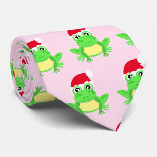 Weihnachts-Rosa-Frosch-Weihnachtsmannmütze-Muster Krawatte
