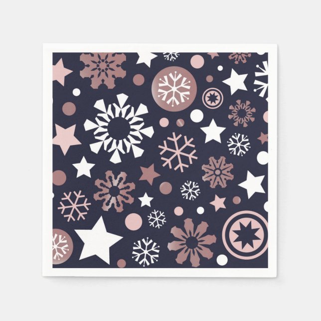 Weihnachts-Rosa-goldene Schneeflocken aus Metall,  Serviette (Vorderseite)