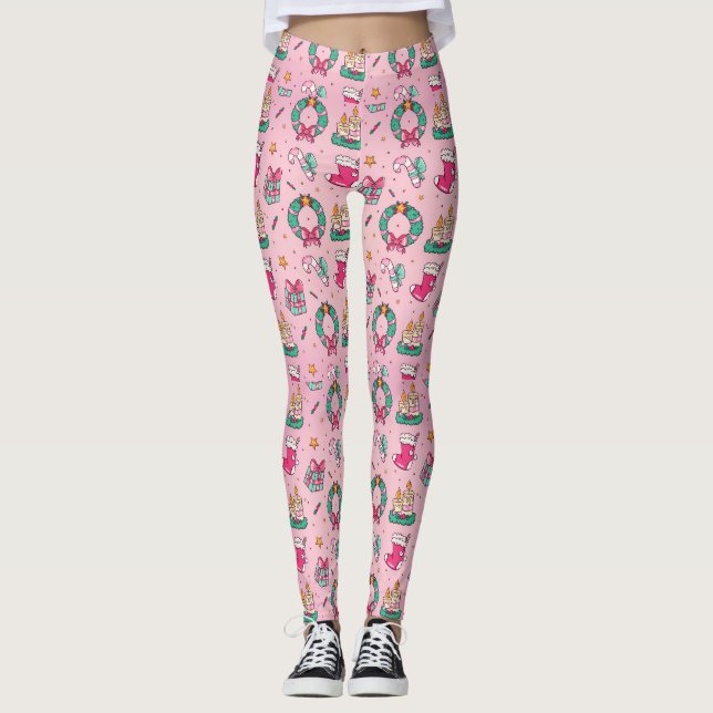 Weihnachts-Rosa-Kränze und Strümpfe Leggings (Vorderseite)
