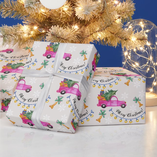 Weihnachts Rosa LKW mit Baum und Wünschen Geschenkpapier (Feiertage)