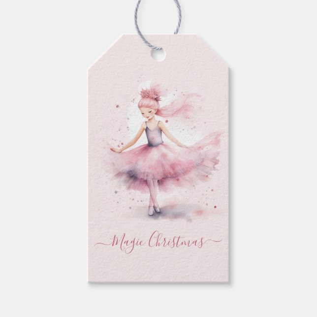 Weihnachts-Rosa-Nutcracker-Ballerina Geschenkanhänger (Vorderseite)