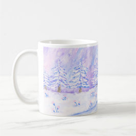 Weihnachts-Rosa-Schnee-Hütte-Szene Illustration Ta Kaffeetasse