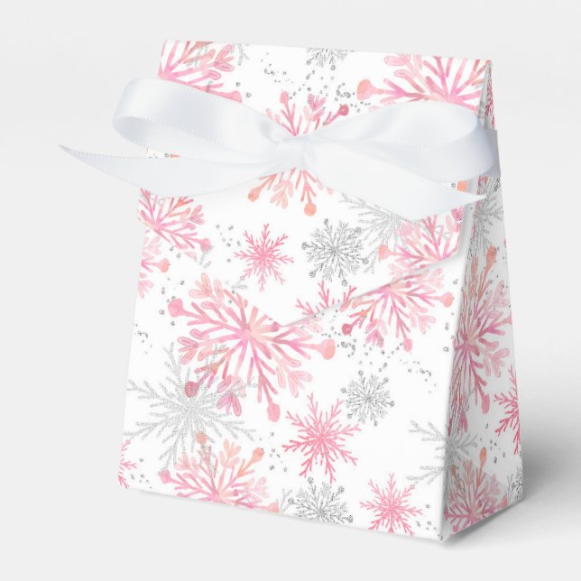 Weihnachts-Rosa-Schneeflocke, graues Party Geschenkschachtel (Vorderseite)