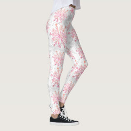 Weihnachts-Rosa-Schneeflocken-Muster Leggings
