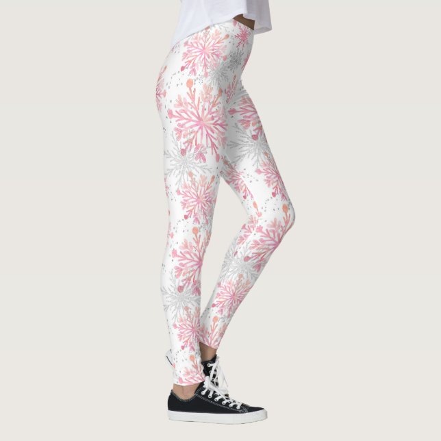 Weihnachts-Rosa-Schneeflocken-Muster Leggings (Rechts)