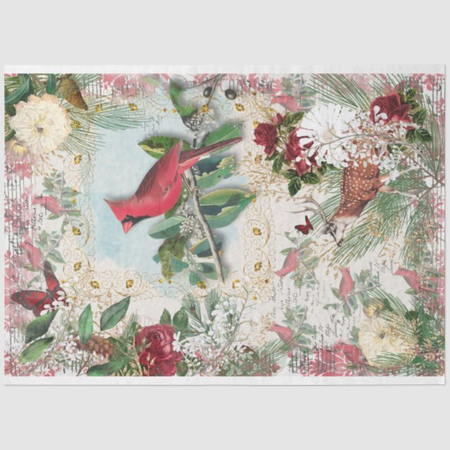 Weihnachts-Rose am Roten Kardinal Gold Seidenpapier (Vorderseite)