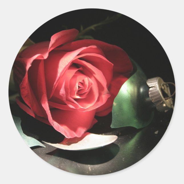 Weihnachts-Rose Anpassbare Weihnachtskarten-Siegel Runder Aufkleber (Vorderseite)