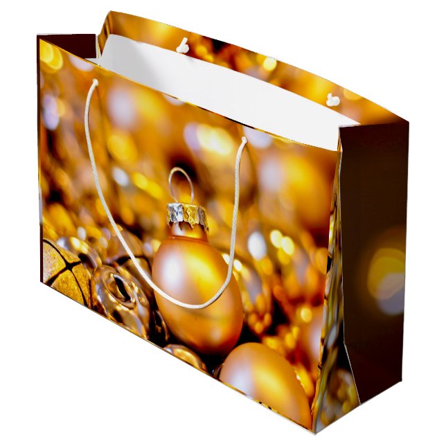 Weihnachts-Rose Gold Baubles Große Geschenktüte (Rückseite Schrägansicht)