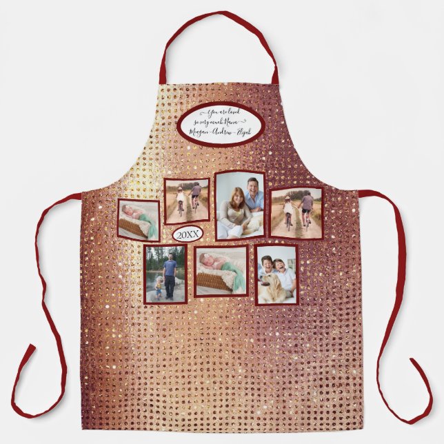 Weihnachts-Rose Gold Glitzer Red Nana Familie Foto Schürze (Vorderseite)