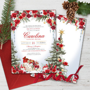 Weihnachts-Rose Holiday Sleigh Winter Quinceanera Einladung