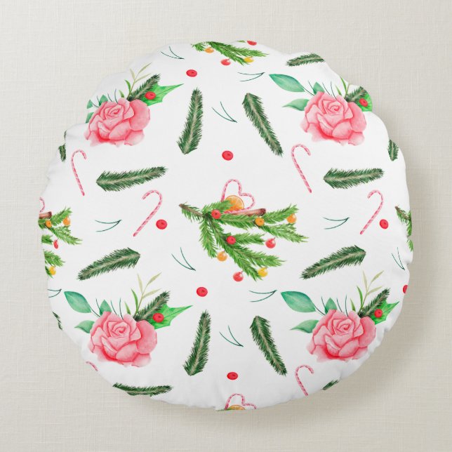 Weihnachts-Rose Rundkissen Rundes Kissen (Vorderseite)